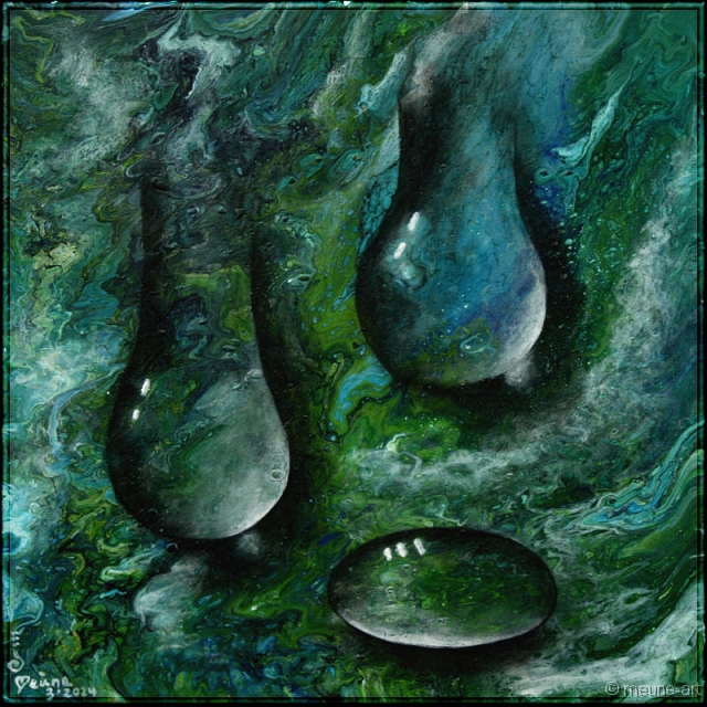 Tri Tropfikon Acryl Misch-Fließtechnik auf Leinwand; 40 x 40 cm;